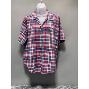 Koret City Blues Red Blue Green Plaid Button Short Sleeve Measures Women’s L